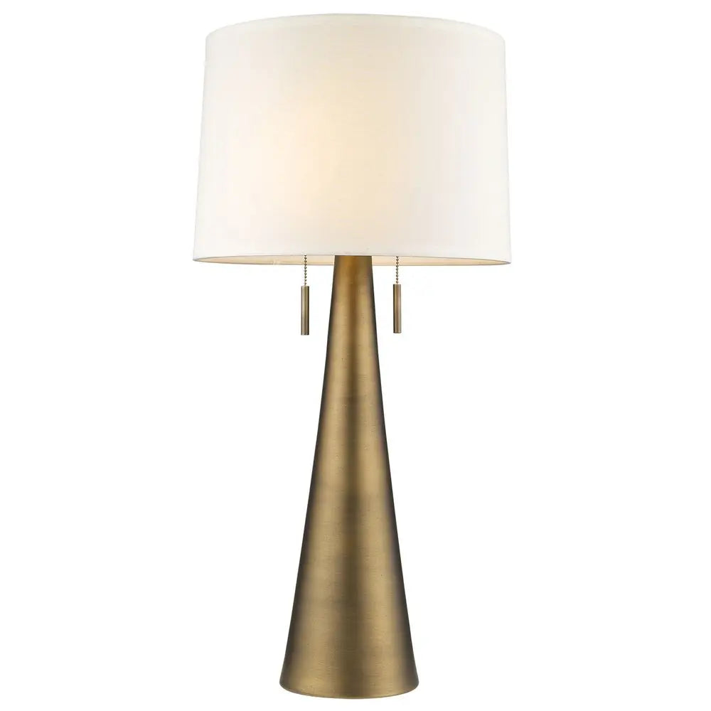 34" Brass Metal Two Light Table Lamp With White Empire Shade HomeRoots