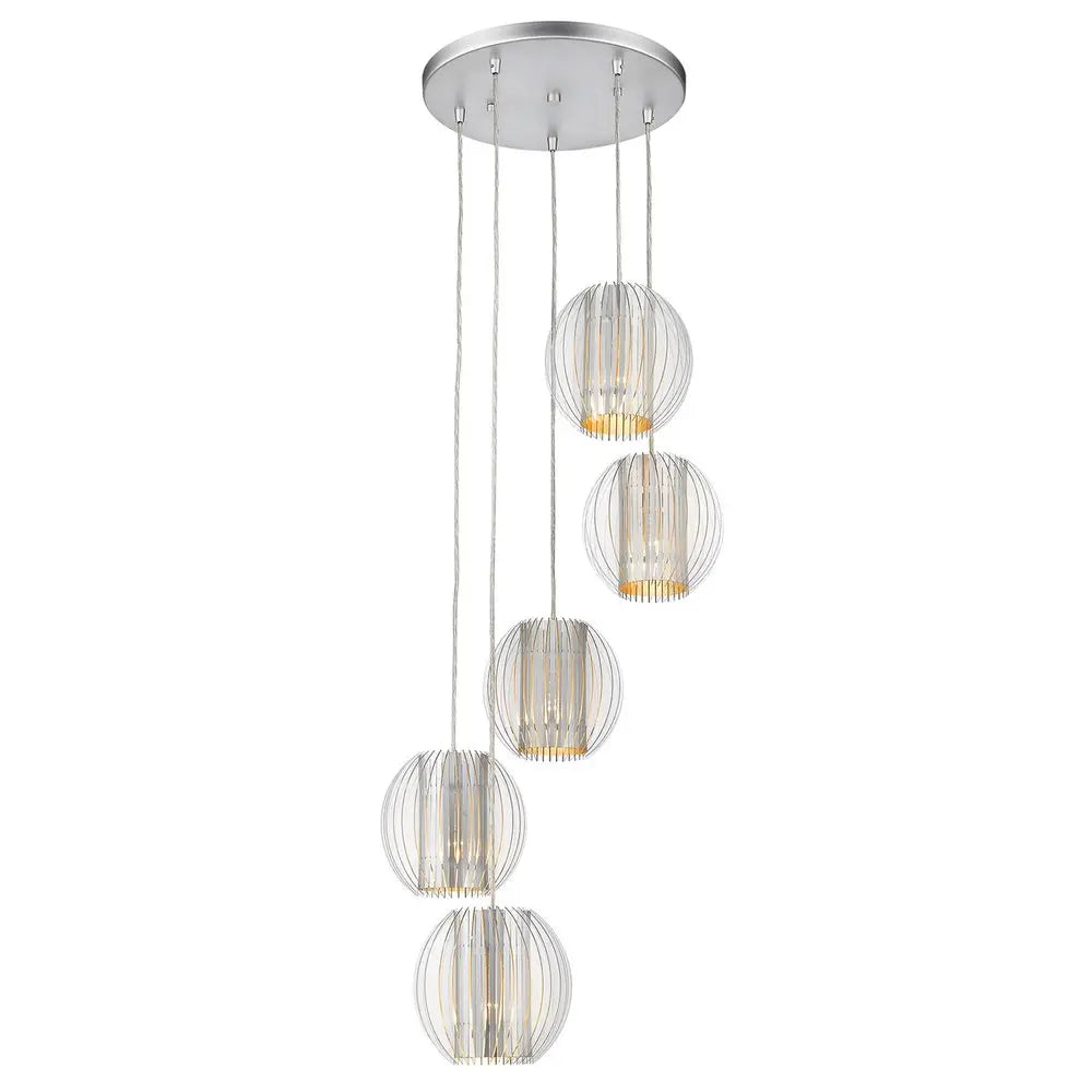 Five Light Acrylic and Steel Shade Hanging Globe Light HomeRoots