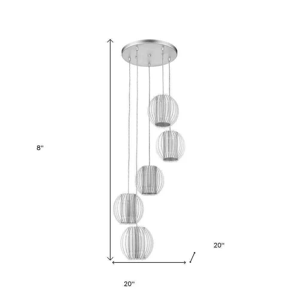 Five Light Acrylic and Steel Shade Hanging Globe Light HomeRoots
