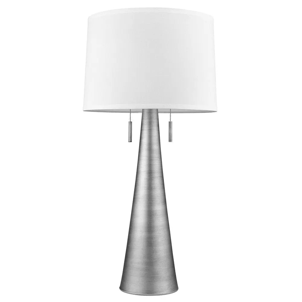 34" Silver Metal Two Light Table Lamp With White Empire Shade HomeRoots