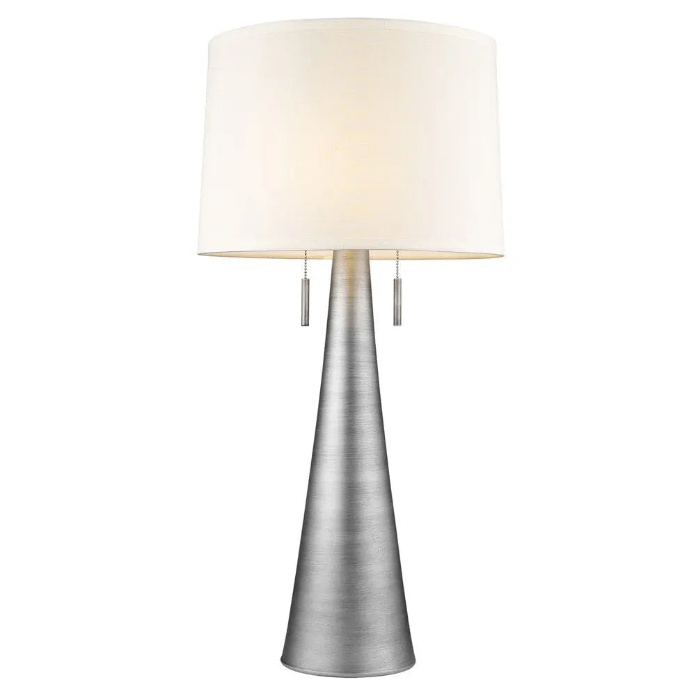 34" Silver Metal Two Light Table Lamp With White Empire Shade HomeRoots