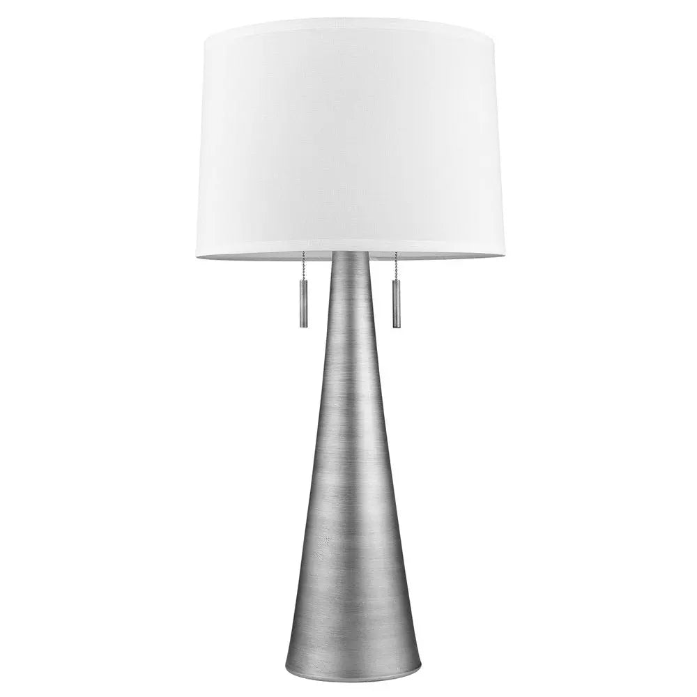 34" Silver Metal Two Light Table Lamp With White Empire Shade HomeRoots