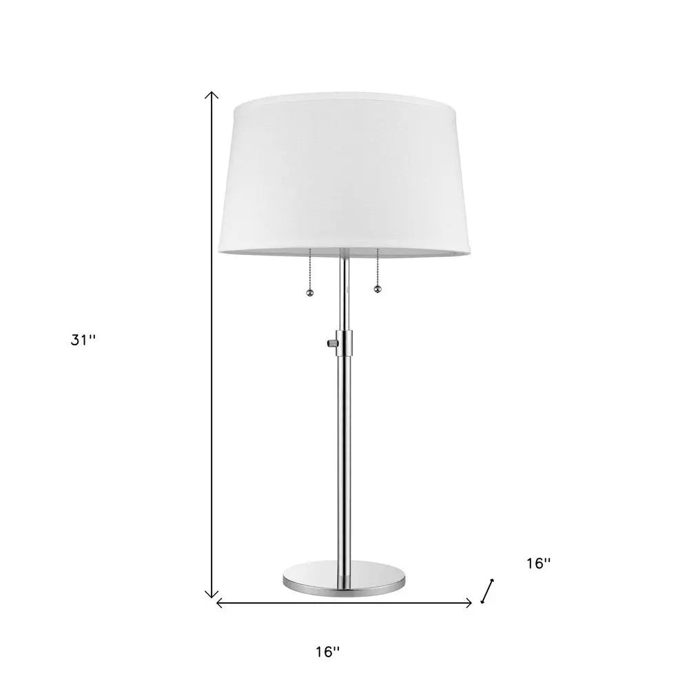 31" Silver Metal Two Light Adjustable Table Lamp With White Empire Shade HomeRoots