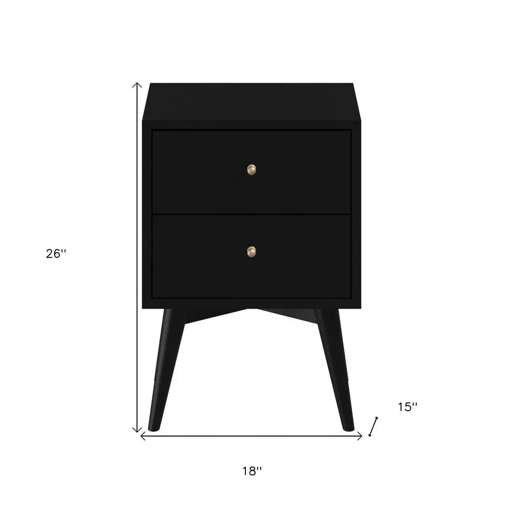 26" Black Solid Wood Two Drawer Nightstand HomeRoots