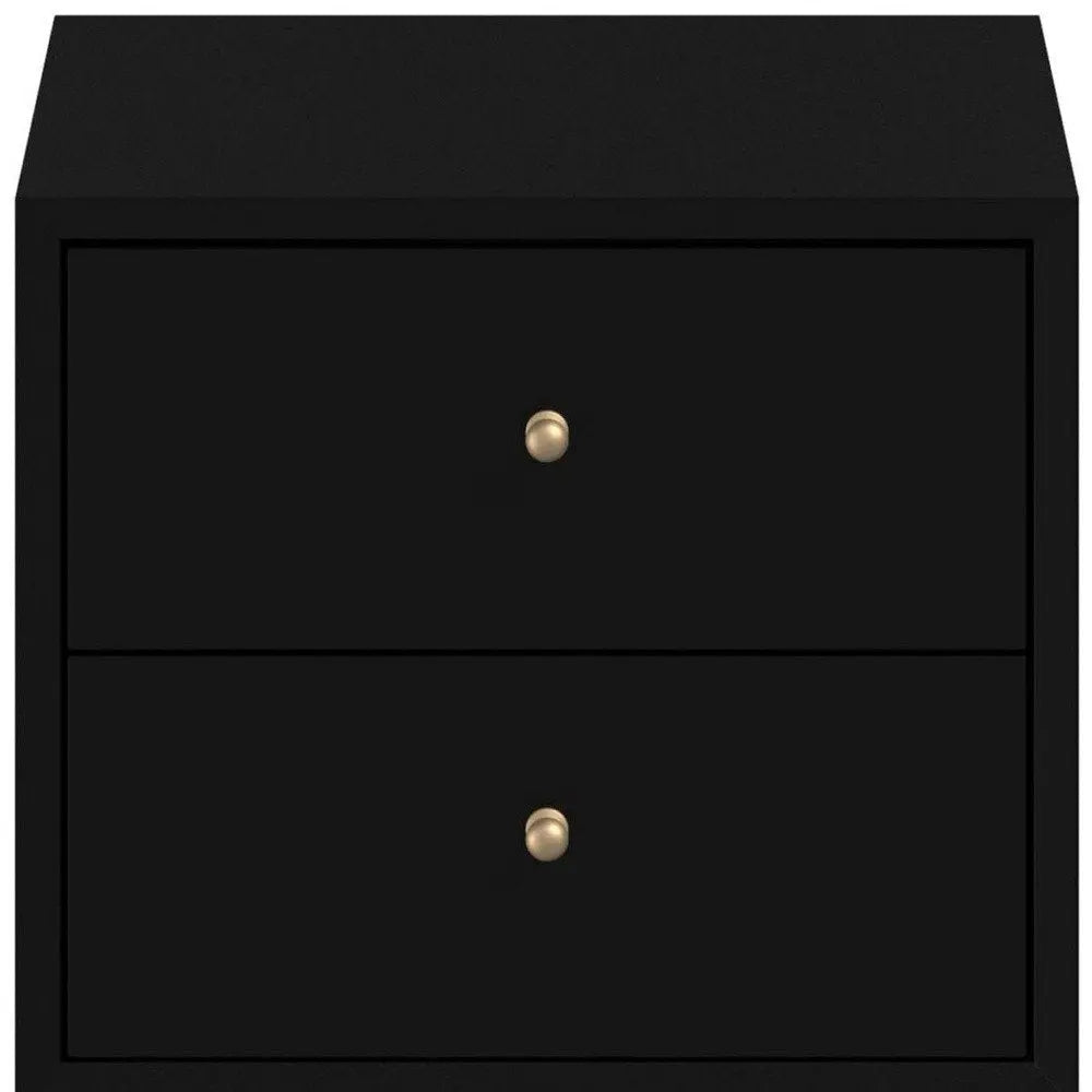 26" Black Solid Wood Two Drawer Nightstand HomeRoots