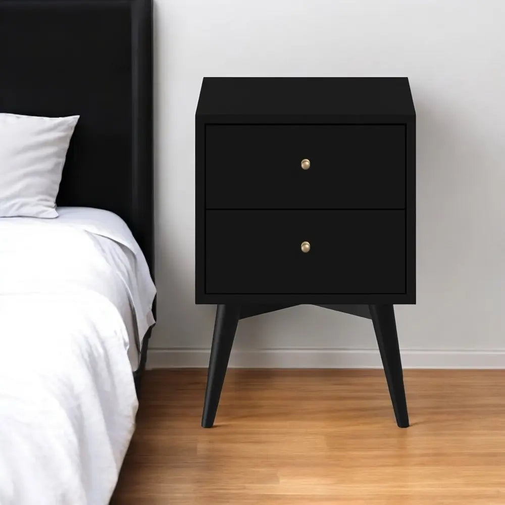 26" Black Solid Wood Two Drawer Nightstand HomeRoots