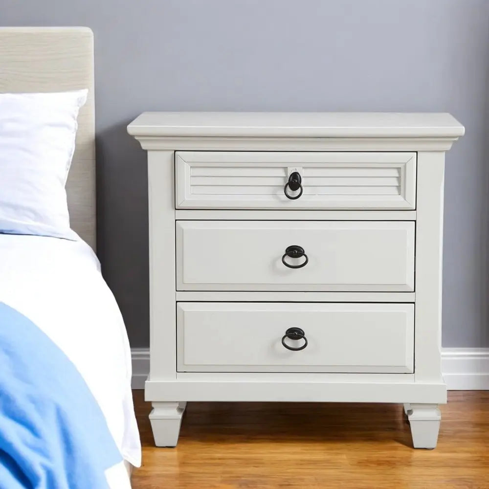 28" White Wood Three Drawer Nightstand HomeRoots