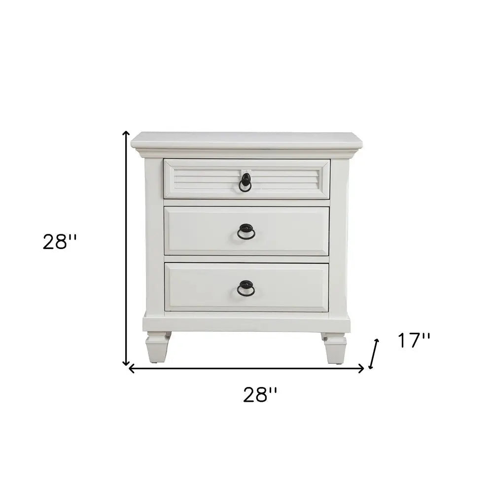 28" White Wood Three Drawer Nightstand HomeRoots