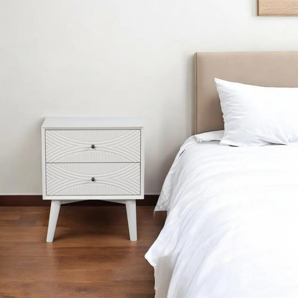 26" Solid Wood and Wood Two Drawer Nightstand HomeRoots