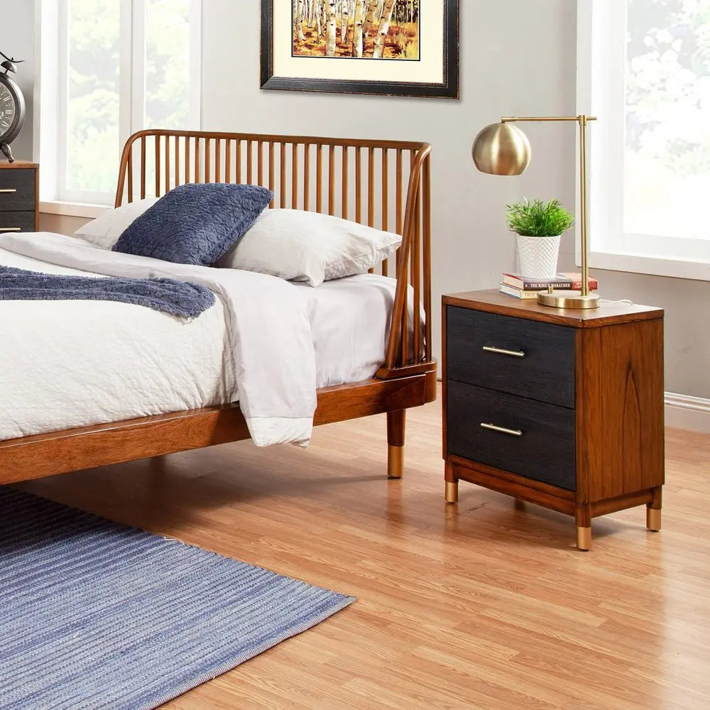 Dark Walnut and Black Mod Drawer Nightstand HomeRoots