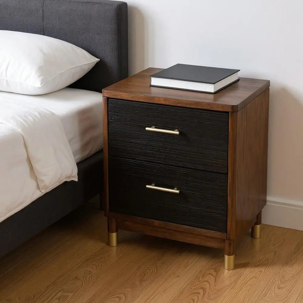 Dark Walnut and Black Mod Drawer Nightstand HomeRoots