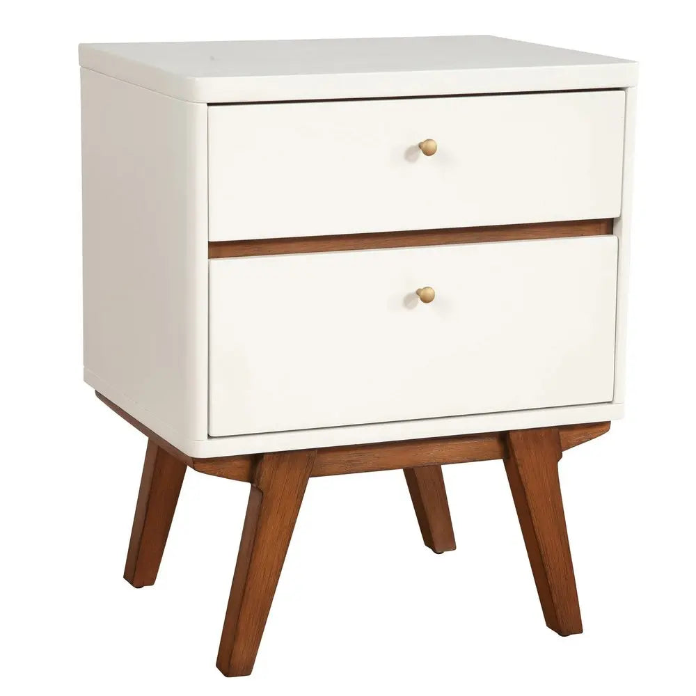 26" White Two Drawer Wood Nightstand HomeRoots