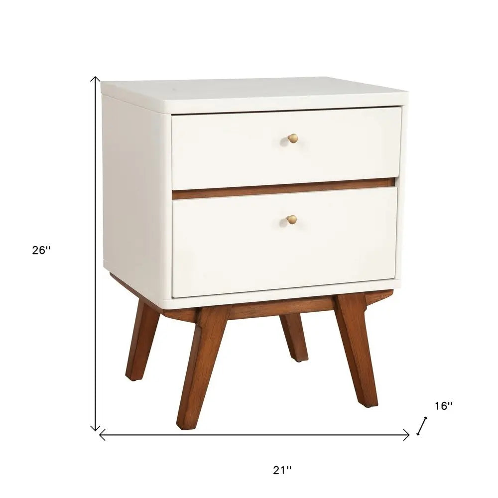 26" White Two Drawer Wood Nightstand HomeRoots