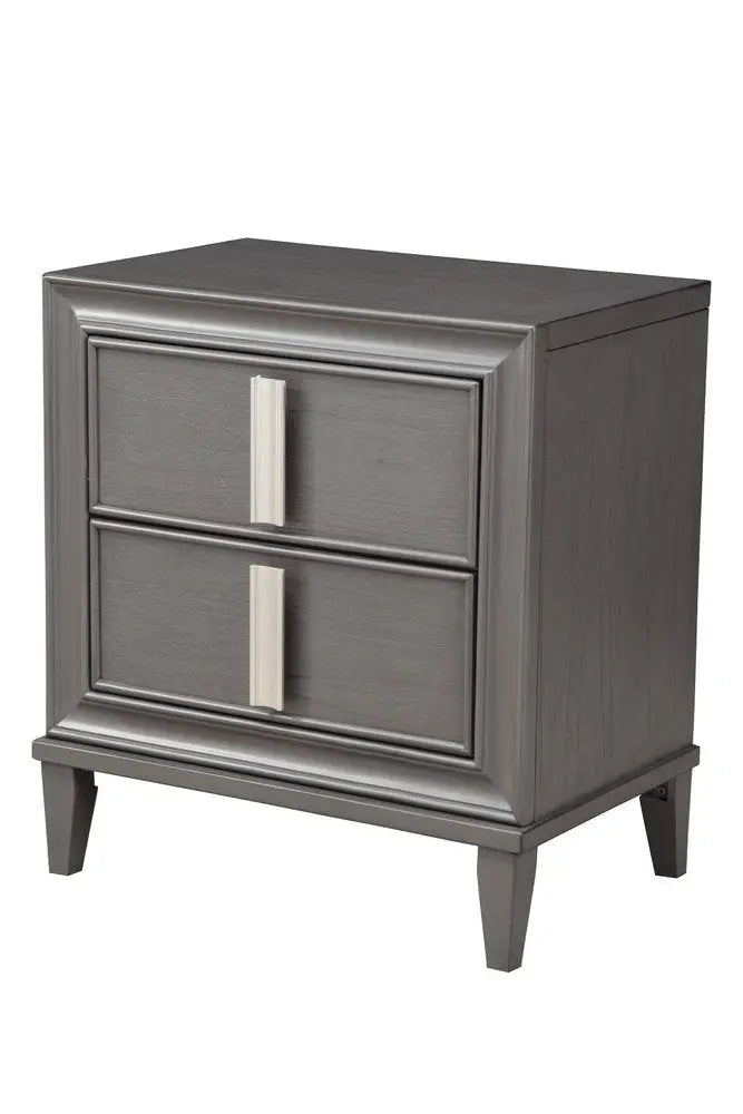 29" Dark Gray Solid Wood and Wood Two Drawer Nightstand HomeRoots