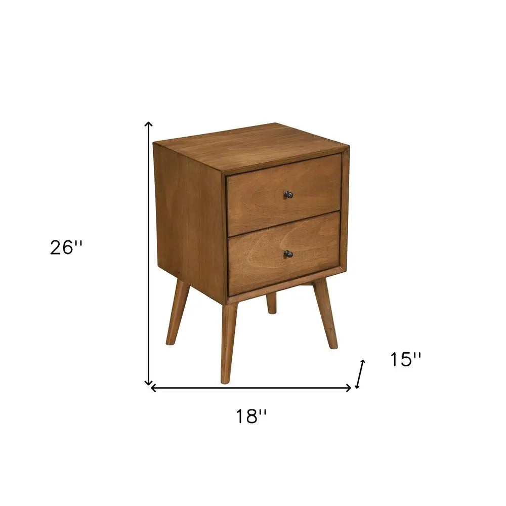 26" Solid Wood and Wood Two Drawer Nightstand HomeRoots