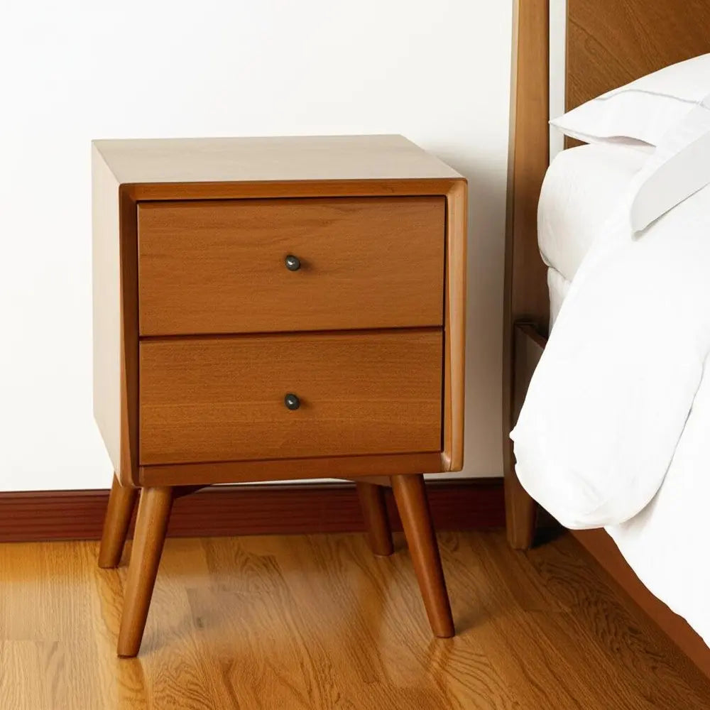 26" Solid Wood and Wood Two Drawer Nightstand HomeRoots
