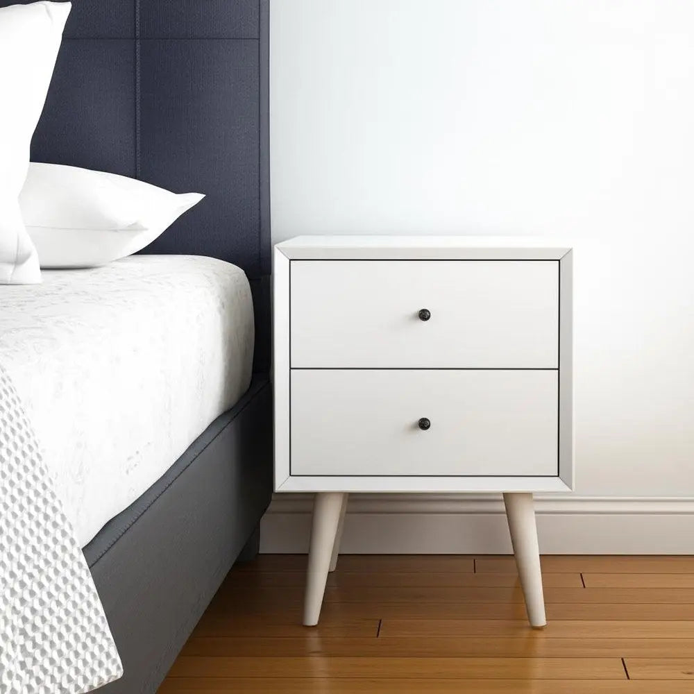26" Solid Wood and Wood Two Drawer Nightstand HomeRoots