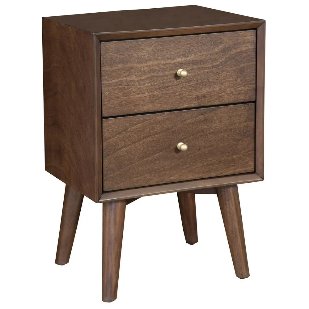 26" Brown Solid Wood and Wood Two Drawer Nightstand HomeRoots