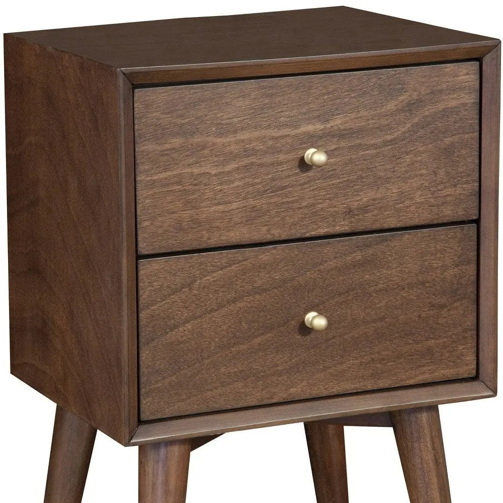 26" Brown Solid Wood and Wood Two Drawer Nightstand HomeRoots