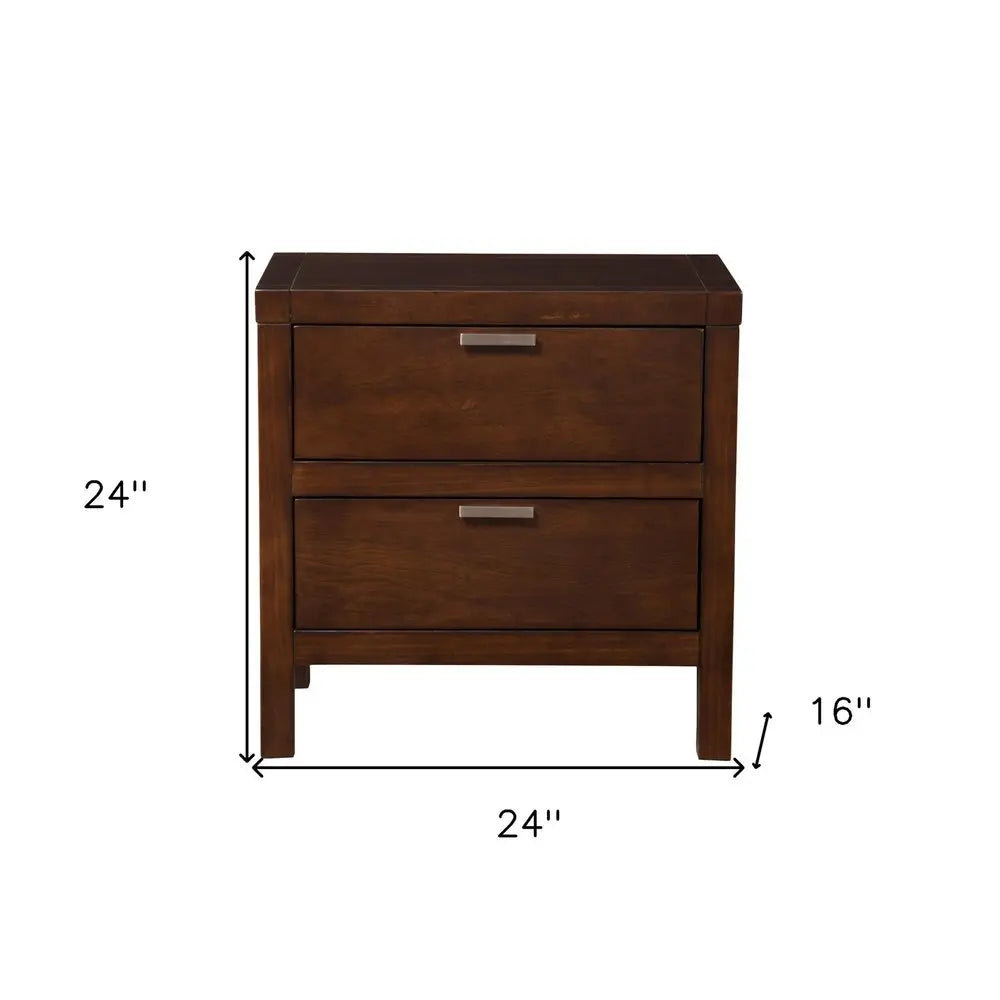24" Brown Wood Two Drawer Nightstand HomeRoots