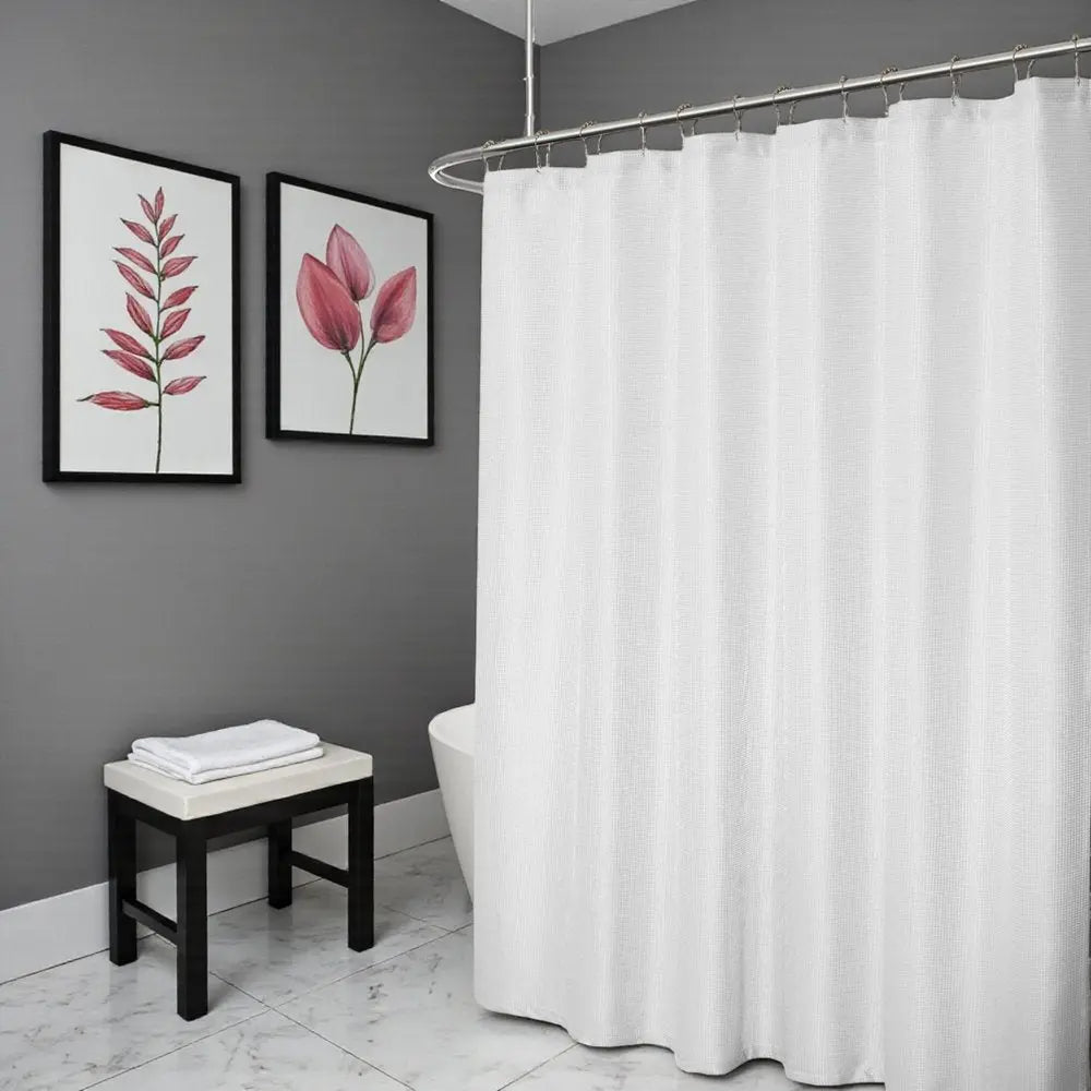 Luxurious White Waffle Weave Shower Curtain HomeRoots