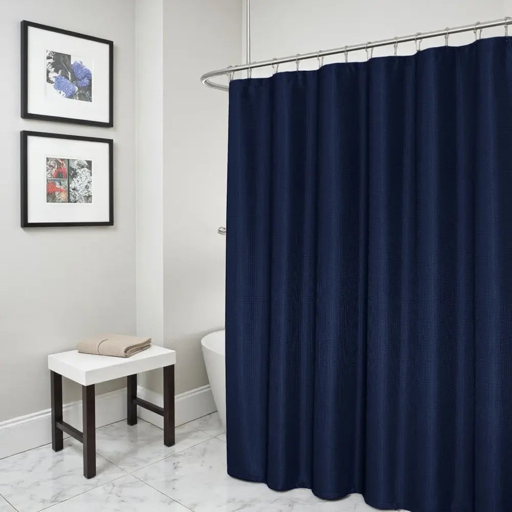 Luxurious Navy Waffle Weave Shower Curtain HomeRoots