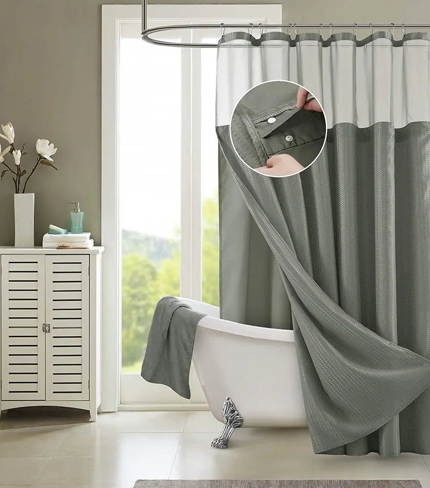 Gray Sheer and Grid Shower Curtain and Liner Set HomeRoots