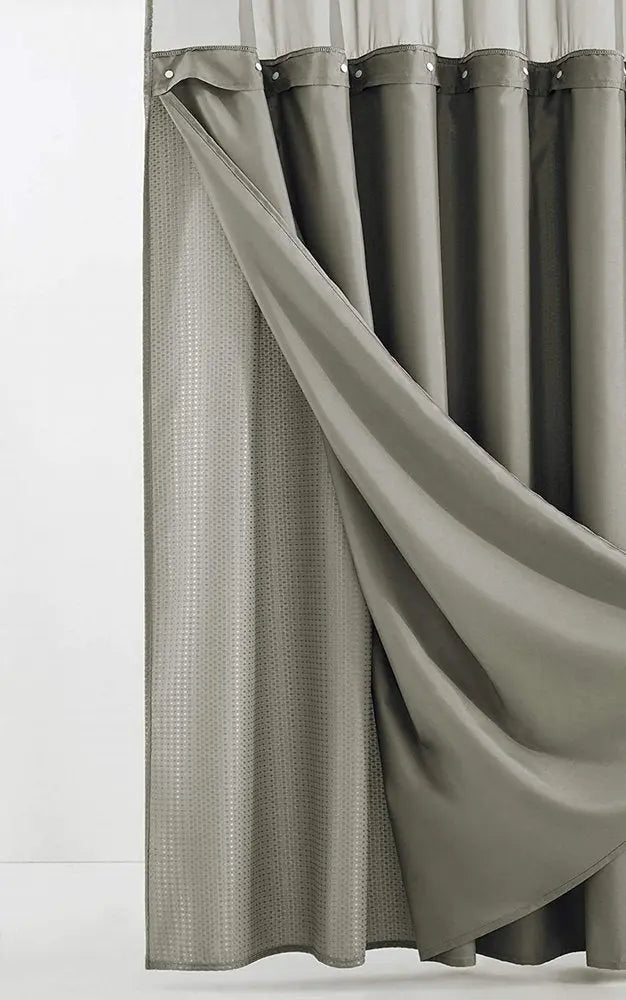 Gray Sheer and Grid Shower Curtain and Liner Set HomeRoots