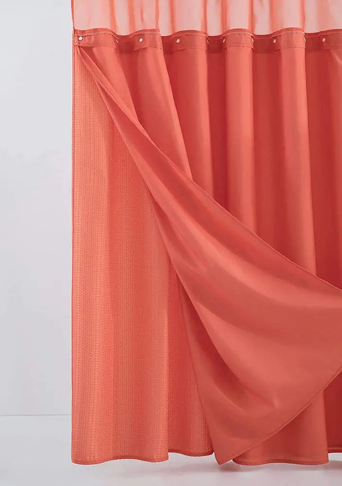 Coral Sheer and Grid Shower Curtain and Liner Set HomeRoots