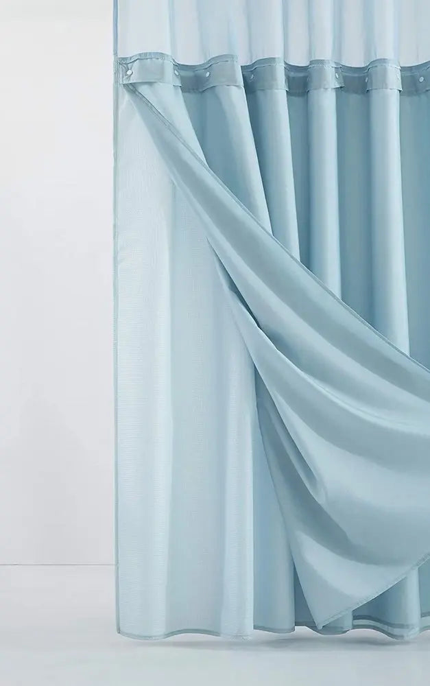 Light Blue Sheer and Grid Shower Curtain and Liner Set HomeRoots
