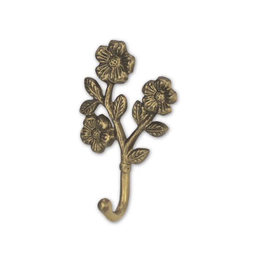 4" Antiqued Gold Cast Iron Flower Wall Hook - NOBLE HOME INTERIORS