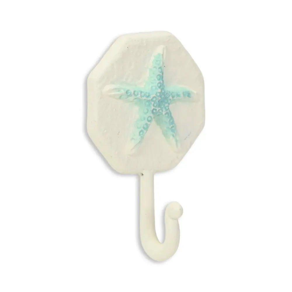 4" Aqua And Cream Cast Iron Starfish Wall Hook - NOBLE HOME INTERIORS