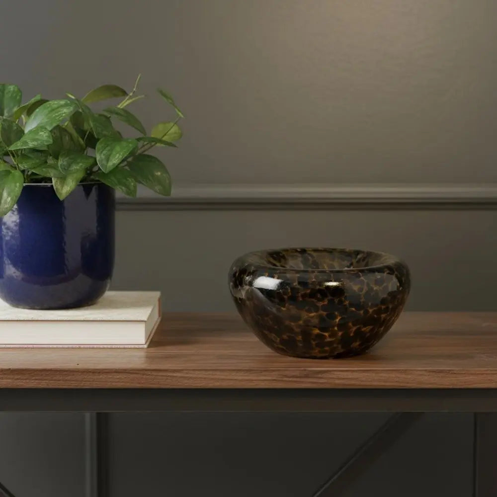 4" Beige Brown And Black Animal Print Round Glass Table Vase - NOBLE HOME INTERIORS