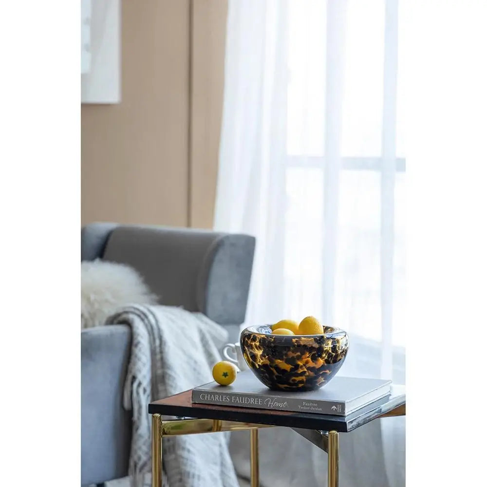 4" Beige Brown And Black Animal Print Round Glass Table Vase - NOBLE HOME INTERIORS