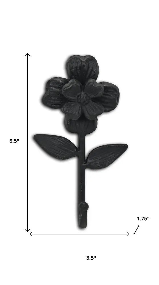 4" Black Cast Iron Flower Wall Hook - NOBLE HOME INTERIORS