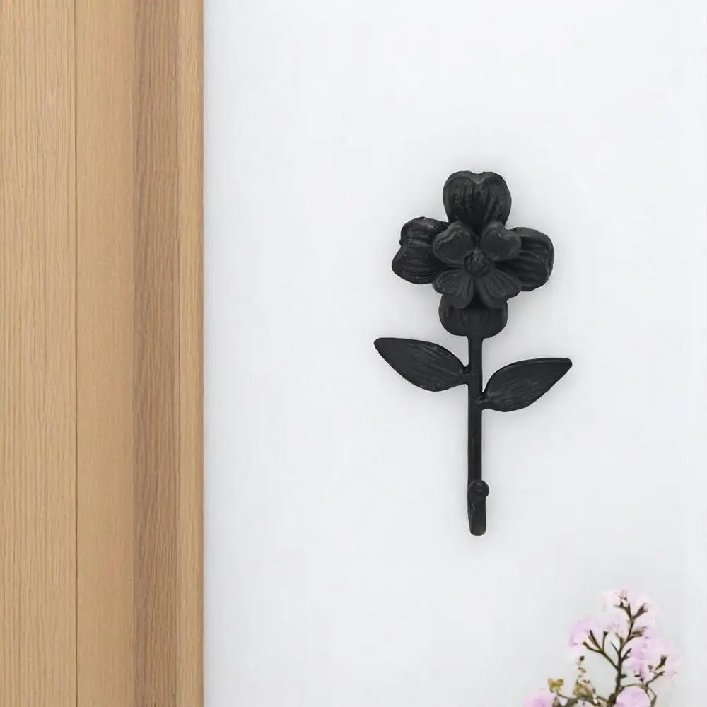 4" Black Cast Iron Flower Wall Hook - NOBLE HOME INTERIORS