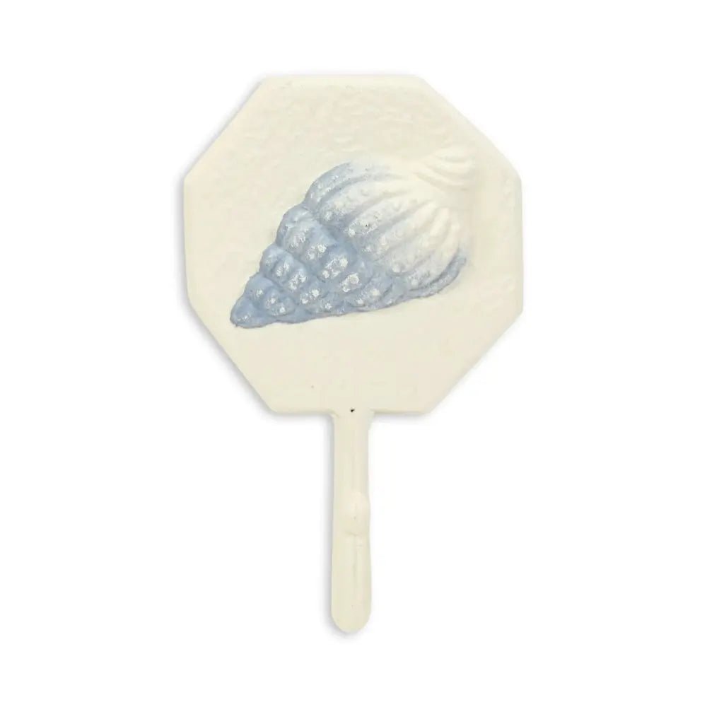 4" Blue And Cream Cast Iron Conch Shell Wall Hook - NOBLE HOME INTERIORS