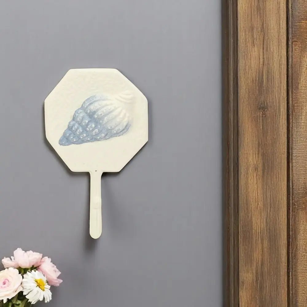 4" Blue And Cream Cast Iron Conch Shell Wall Hook - NOBLE HOME INTERIORS