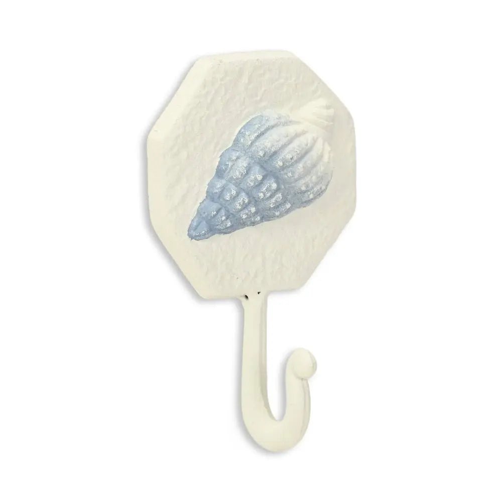 4" Blue And Cream Cast Iron Conch Shell Wall Hook - NOBLE HOME INTERIORS