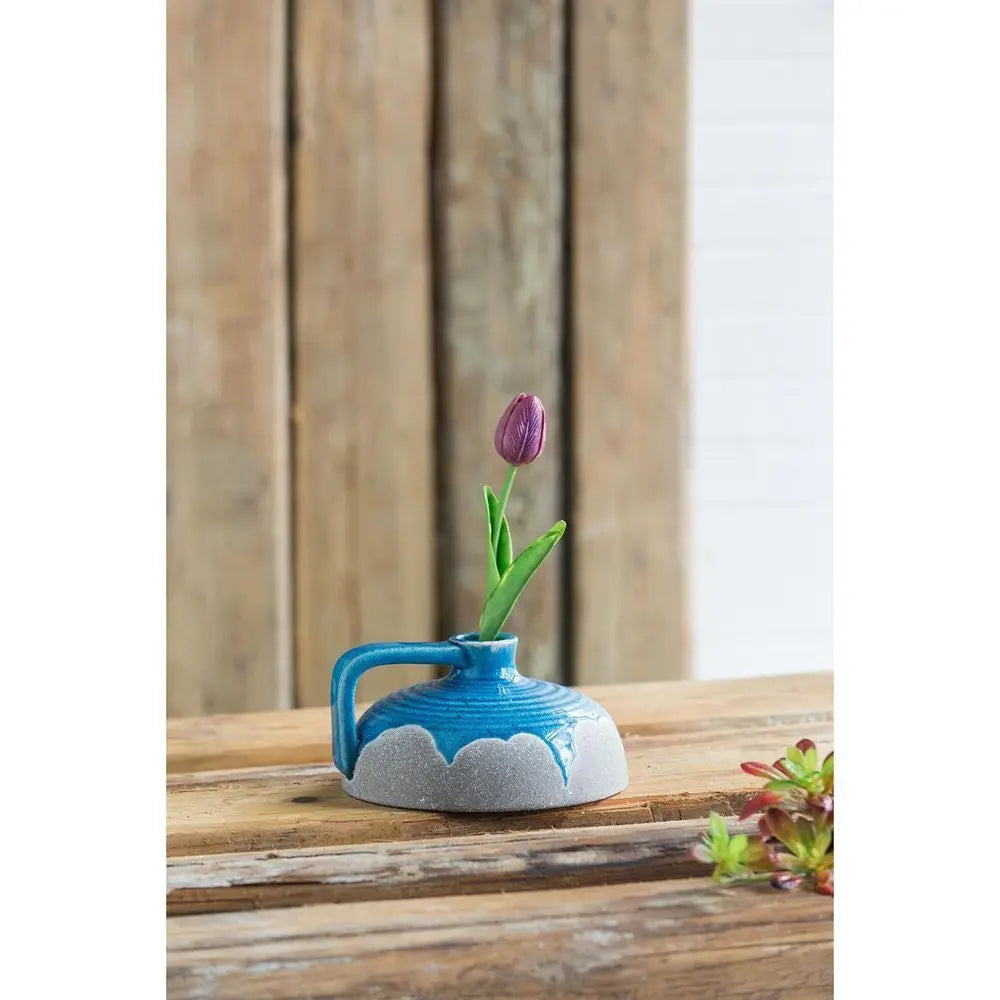 4" Blue and Gray Bud Ceramic Jug Vase With Does Not Apply - NOBLE HOME INTERIORS