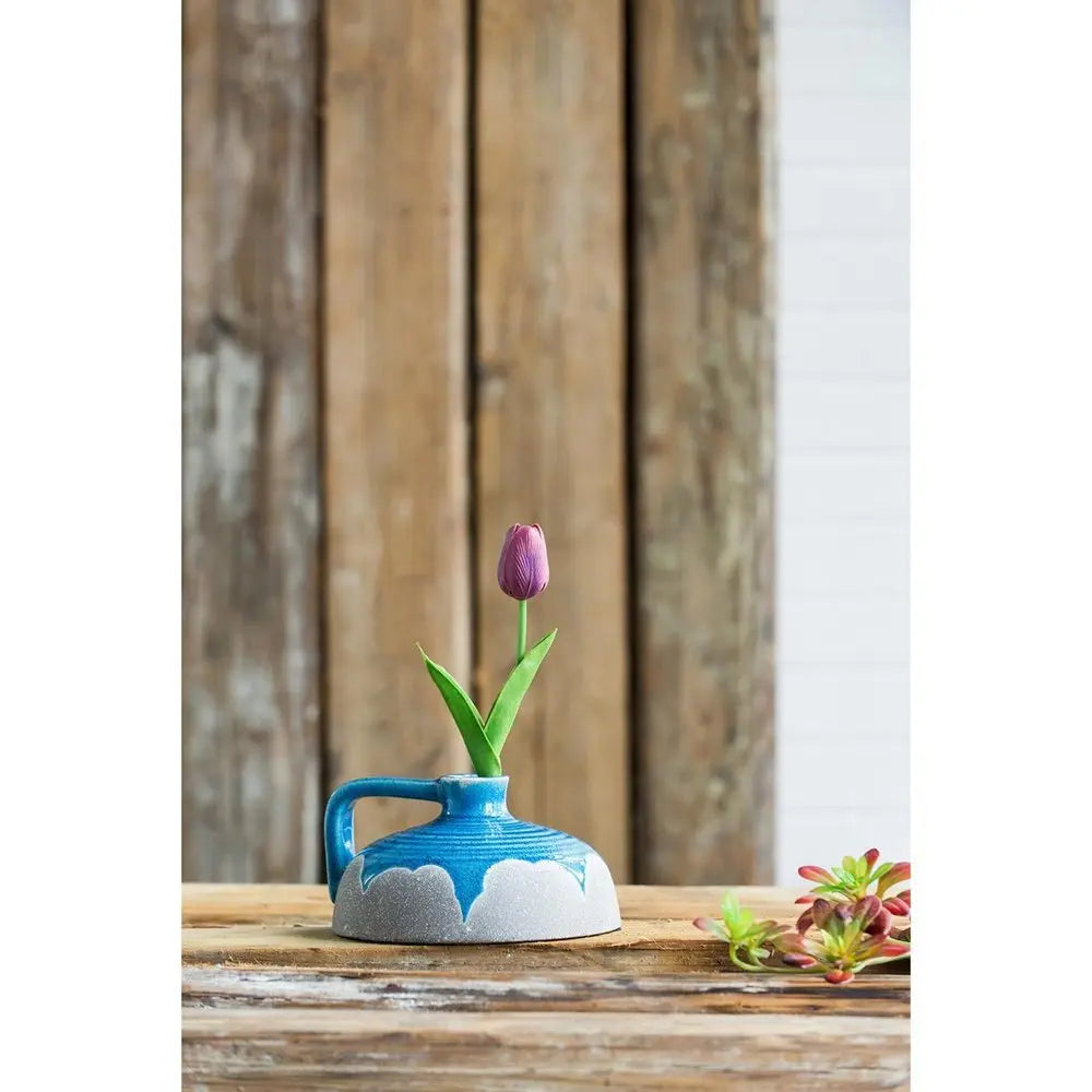 4" Blue and Gray Bud Ceramic Jug Vase With Does Not Apply - NOBLE HOME INTERIORS