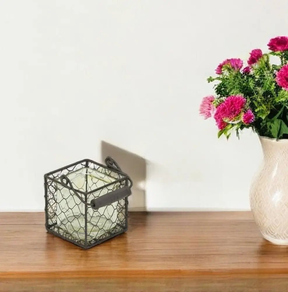 4" Clear and Brown Glass Tabletop Lantern Candle Holder HomeRoots