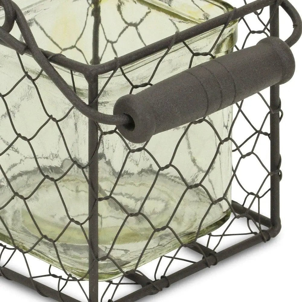 4" Clear and Brown Glass Tabletop Lantern Candle Holder HomeRoots