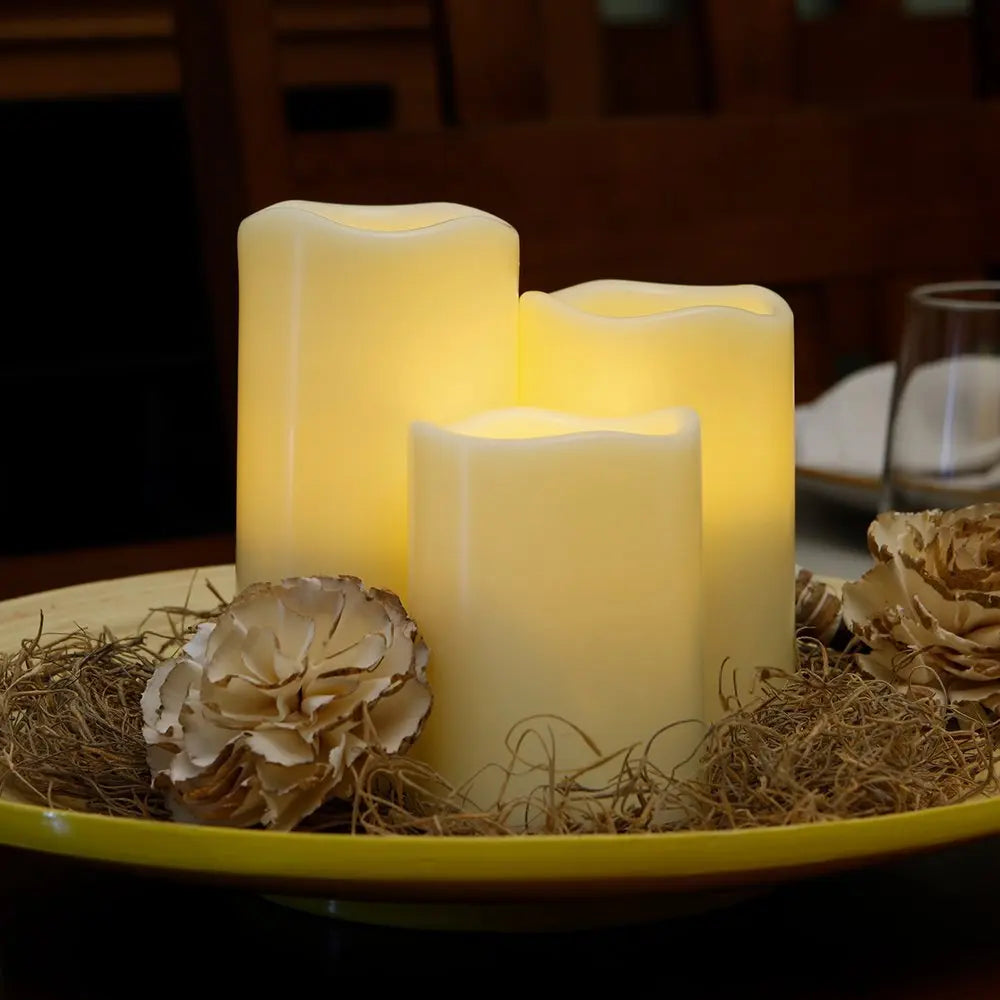 4" Ivory Flameless Indoor Outdoor Pillar Candle - NOBLE HOME INTERIORS