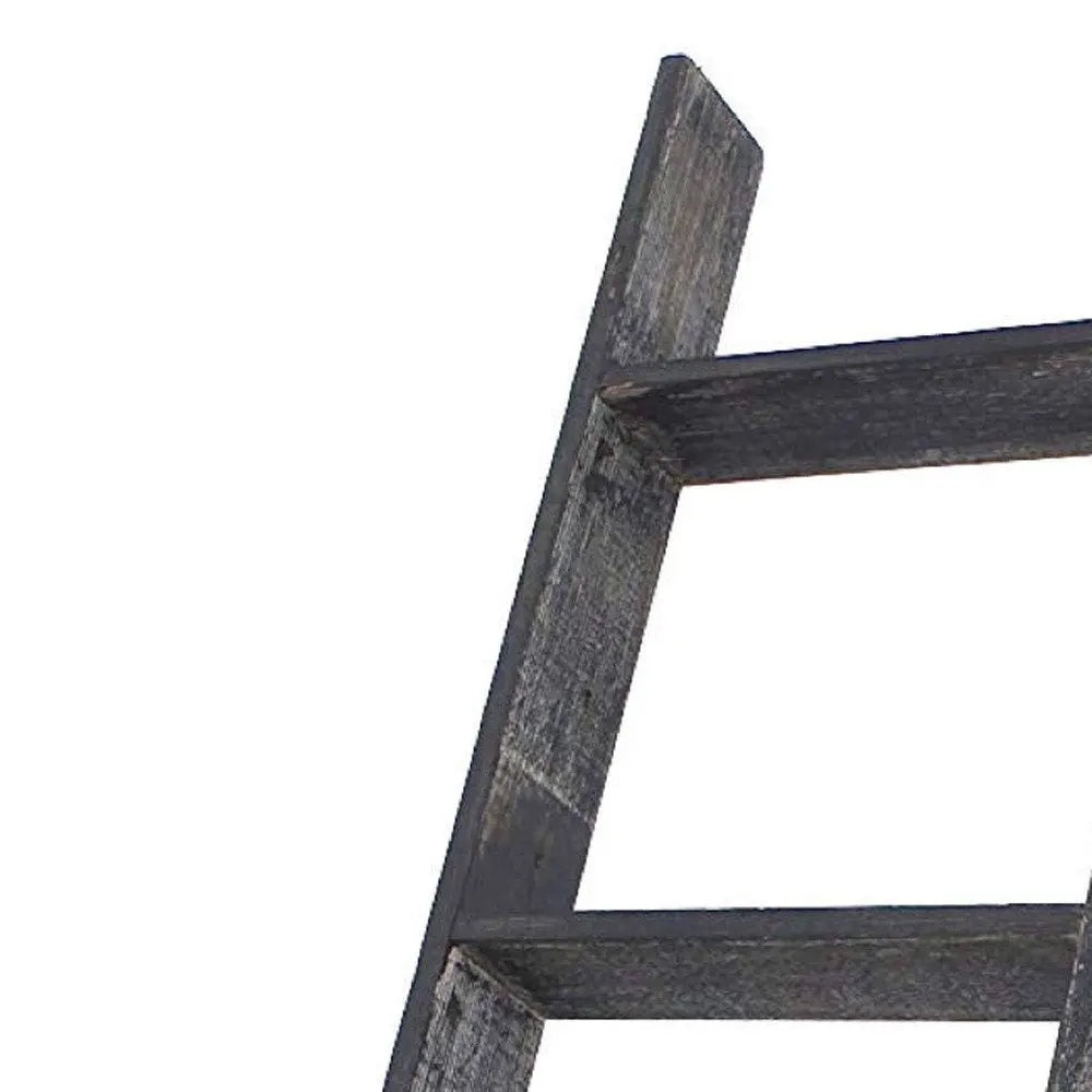 4 Step Blackwash Rustic Wood Ladder Shelf - NOBLE HOME INTERIORS