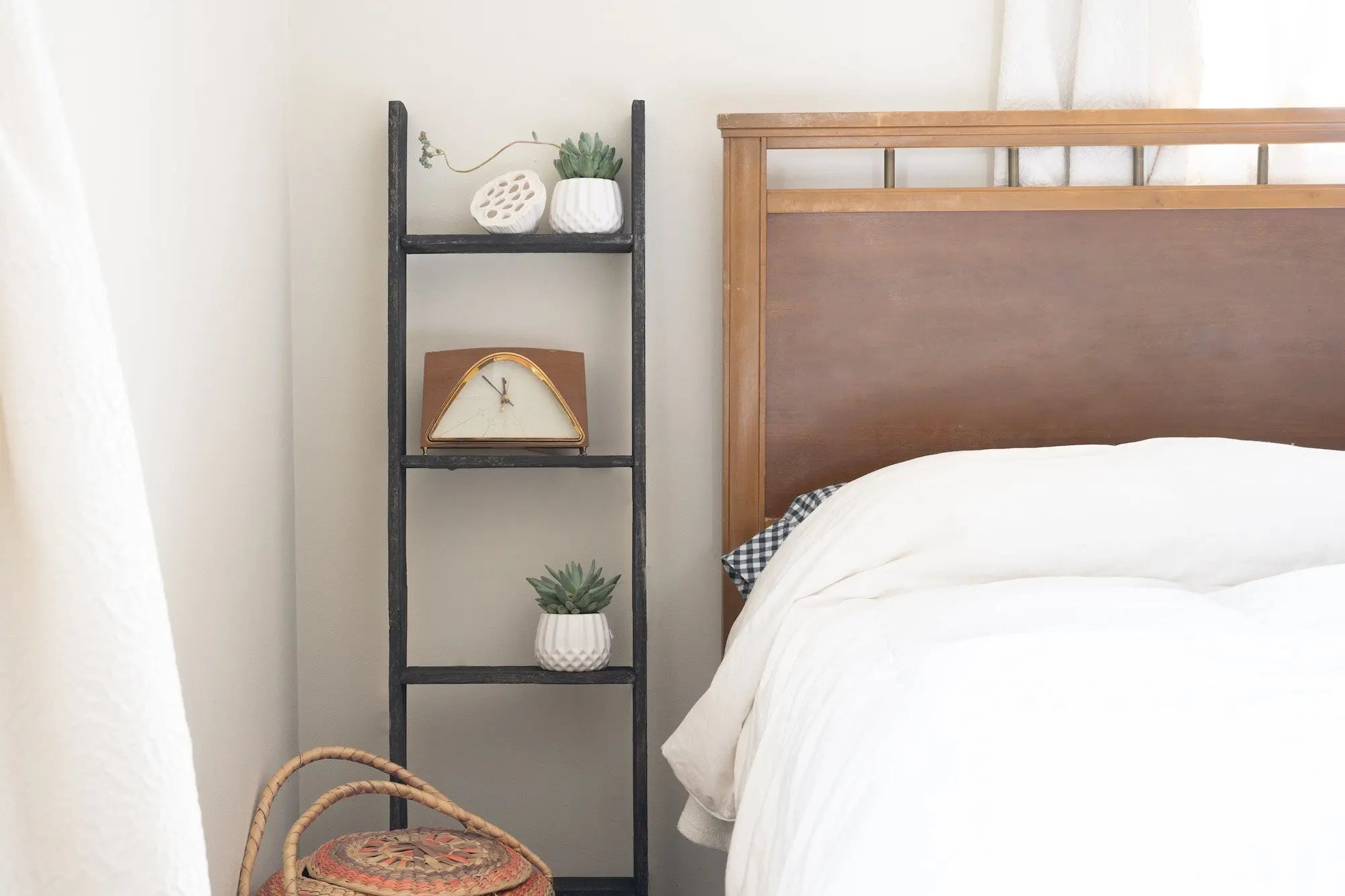 4 Step Blackwash Rustic Wood Ladder Shelf - NOBLE HOME INTERIORS