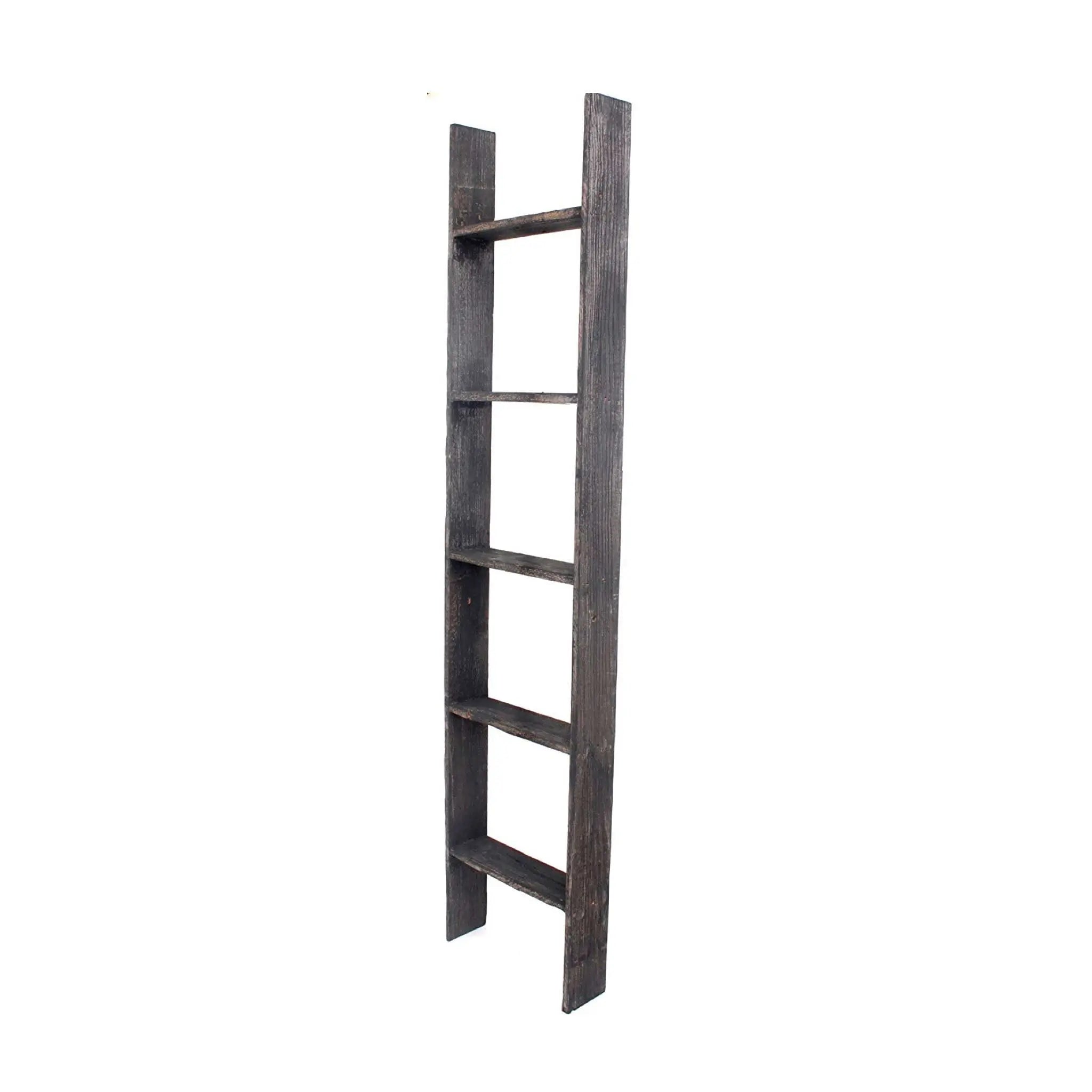 4 Step Rustic Black Wood Ladder Shelf - NOBLE HOME INTERIORS