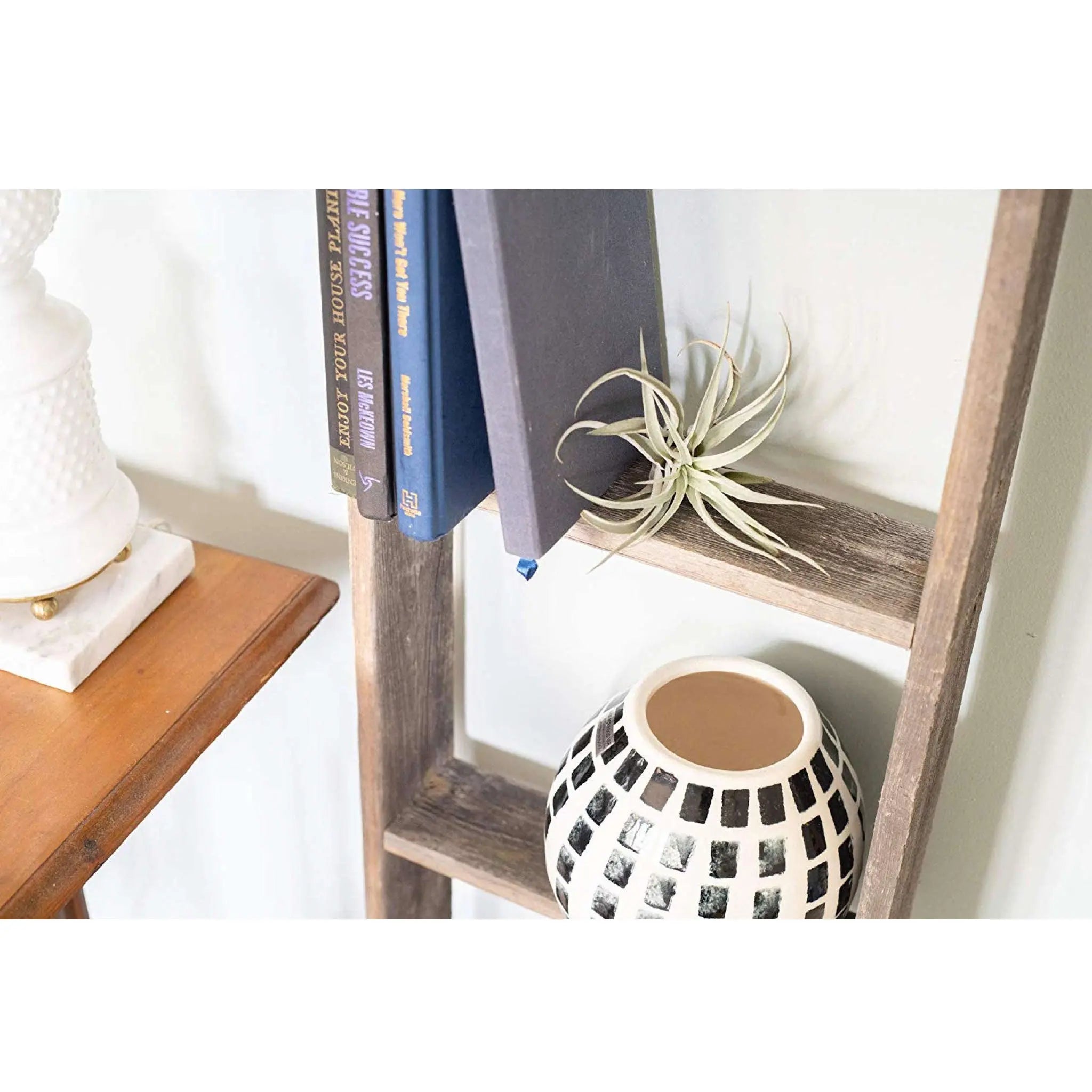 4 Step Rustic Black Wood Ladder Shelf - NOBLE HOME INTERIORS