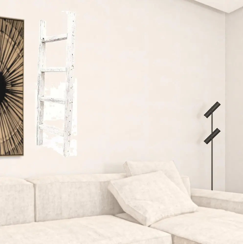 4 Step Rustic White Wood Ladder Shelf - NOBLE HOME INTERIORS