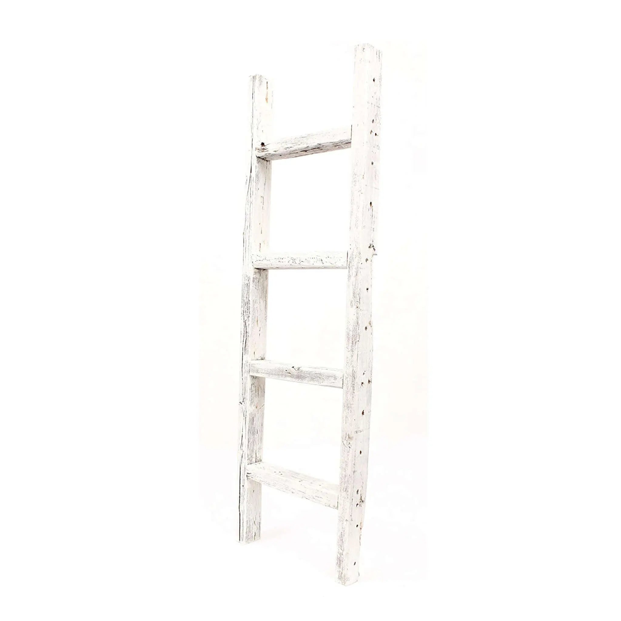 4 Step Rustic White Wood Ladder Shelf - NOBLE HOME INTERIORS